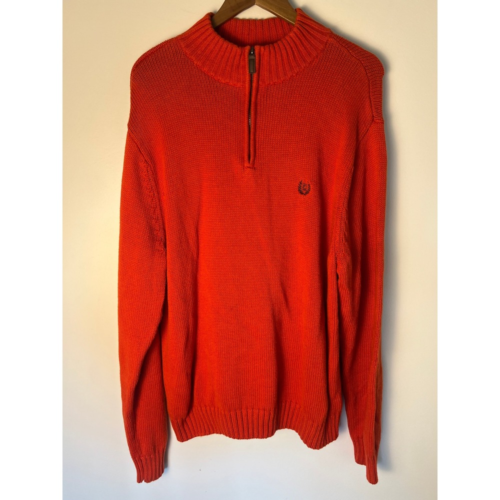 Chaps Quarter Zip Sweater‎ XL Orange Cotton Knit Mock Pullover Preppy Collegiate